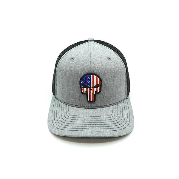 Shield Republic LLC - USA Punisher PVC Patch Hat: Curved Bill Snapback / Heather And Black