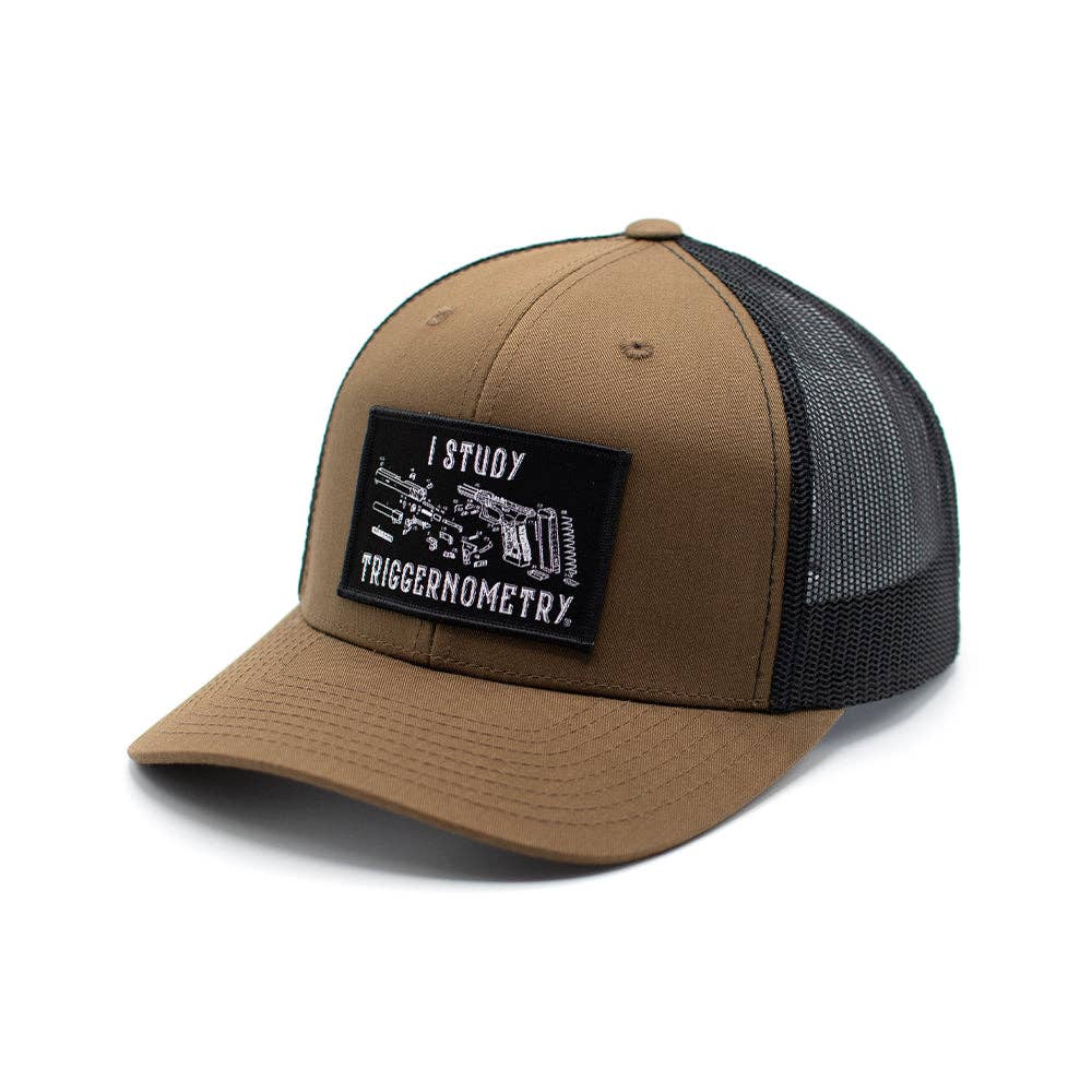 Shield Republic LLC - I Study Triggernometry Woven Patch Hat: Curved Bill Snapback / Camo And Black