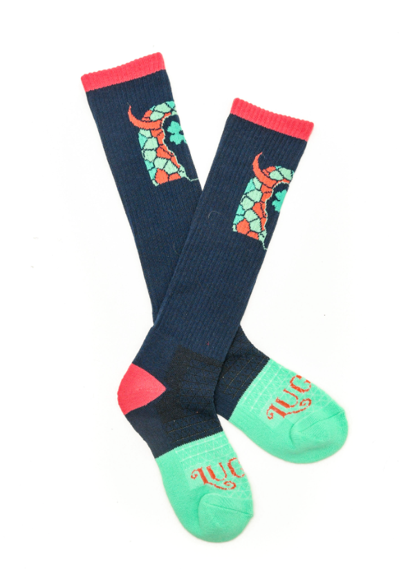 Lucky Chuck - Lucky Clover Steer Head Navy/Pink Performance Socks