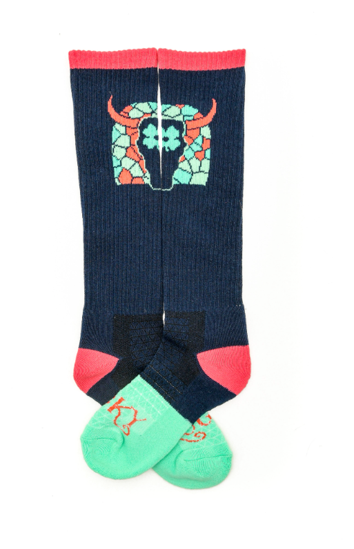 Lucky Chuck - Lucky Clover Steer Head Navy/Pink Performance Socks