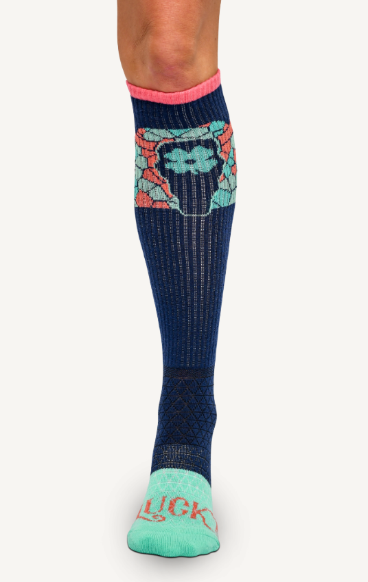 Lucky Chuck - Lucky Clover Steer Head Navy/Pink Performance Socks