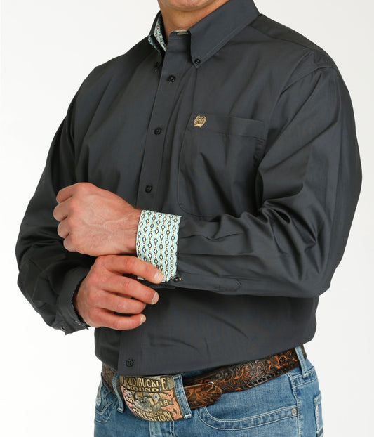 CINCH MENS LONG SLEEVE SOLID CHARCOAL BUTTON UP