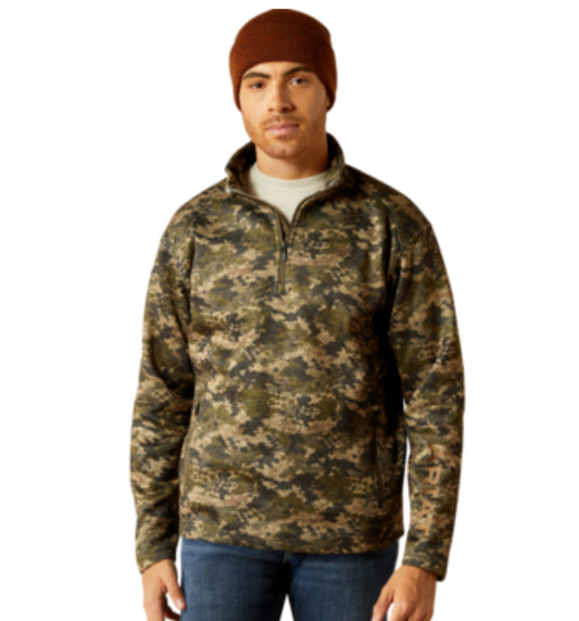 ARIAT MENS CALDWELL CAMO 1/4 ZIP SWEATER