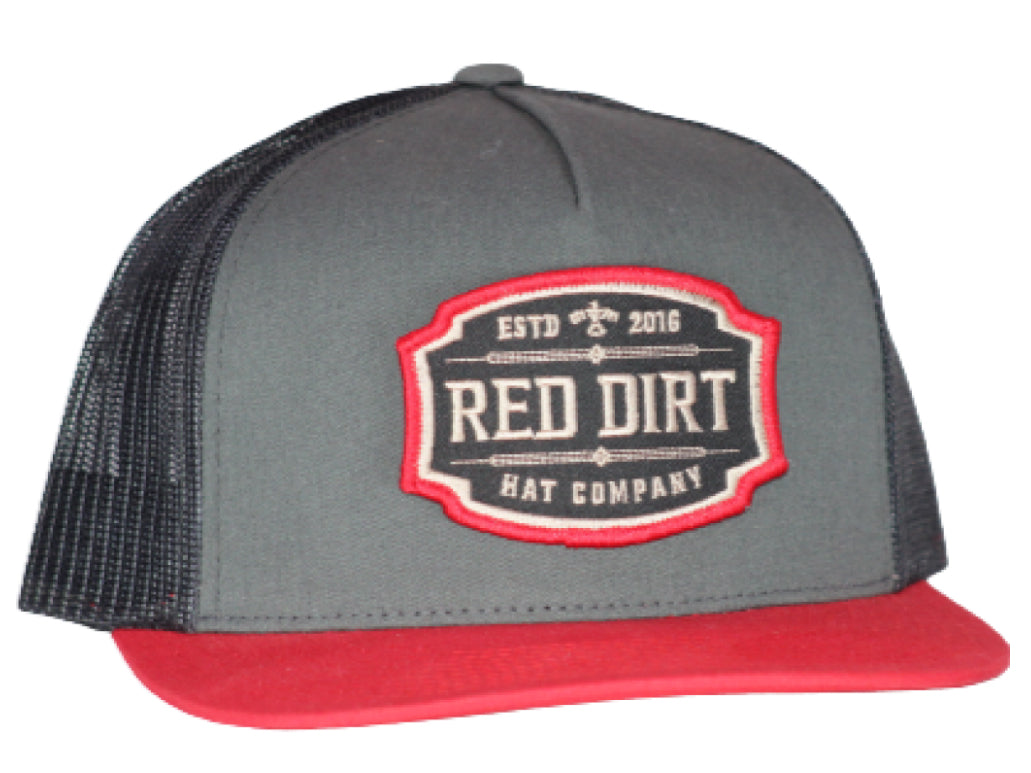 RED DIRT HAT CO TOMBSTONE CAP RED/CHARCOAL/BLACK 5 PANEL