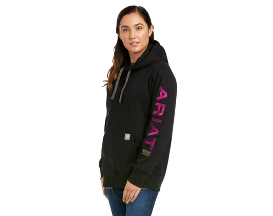 ARIAT WOMENS REBAR GRAPHIC HOODIE IN BLACK/PURPLE