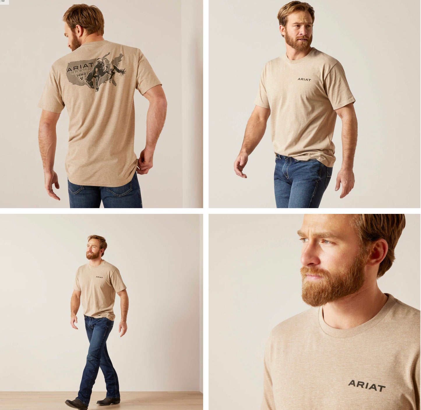 ARIAT MENS USA BRONCO SHORT SLEEVE TSHIRT IN OATMEAL HEATHER