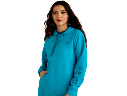 ARIAT WOMENS LOGO 2.0 HOODIE IN CAPRI BREEZE