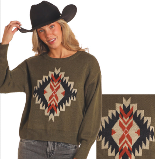 ROCK AND ROLL DENIM WOMENS AZTEC SWEATER