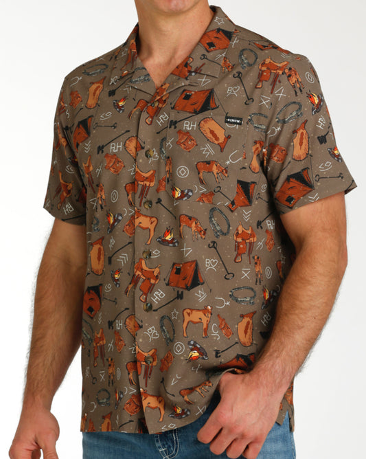 CINCH MENS SHORT SLEEVE CAMP SHIRT