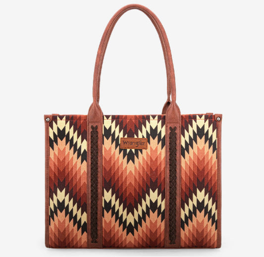 WRANGLER SOUTHWESTERN PATTERN DUAL SIDED PRINT TOTE/CROSSBODY