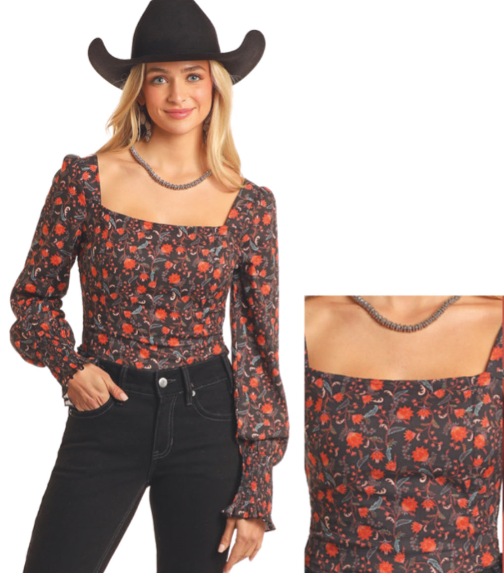 ROCK & ROLL DENIM WOMENS FLORAL PRINT CORSET BLOUSE