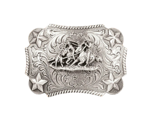 NOCONA YOUTH RECTANGLE ROPE EDGE STAR TEAM ROPER BELT BUCKLE