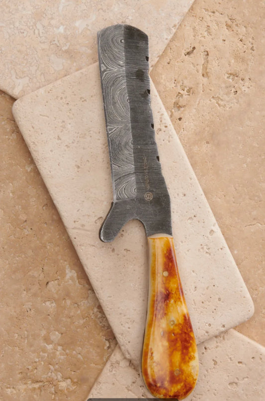 CIRCLE SH CUTLERY DAMASCUS BLADE AND BURNT BONE HANDLE KNIFE