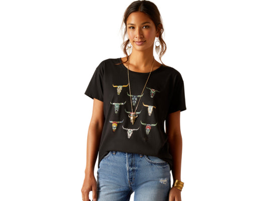 ARIAT WOMENS DECO SKULLS SHORT SLEEVE TSHIRT