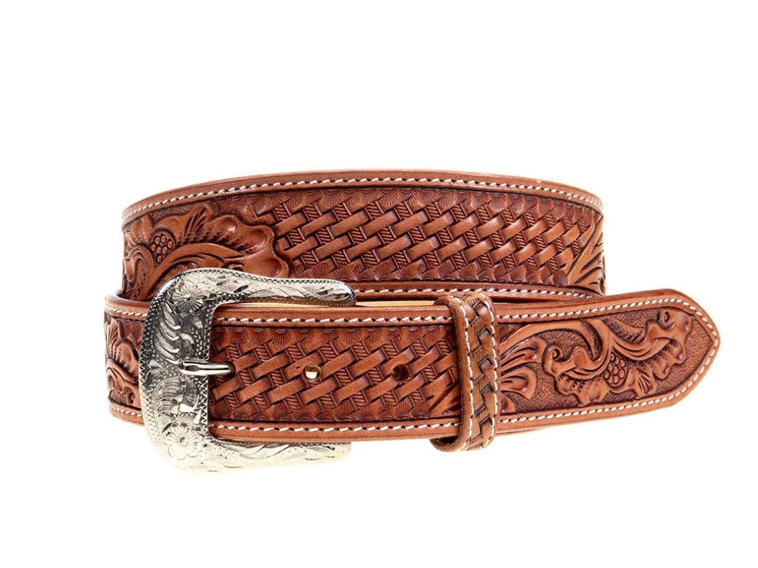 TWISTED X LEATHER NATURAL BASKET WEAVE FLORAL TOOLING BELT