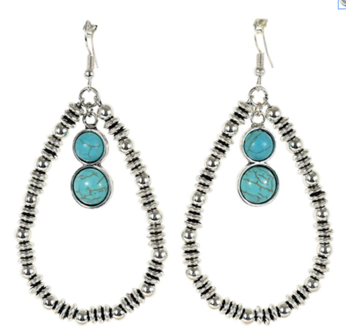 JUSTIN BEADED TURQUOISE TEARDROP EARRINGS