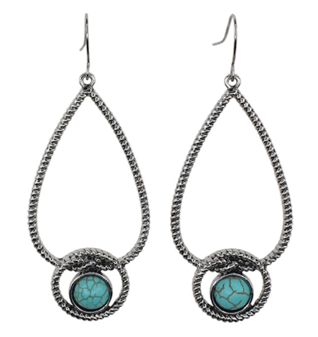 JUSTIN DROP DANGLE OVERHAND KNOT W/ FAUX TURQUOISE STONE EARRING