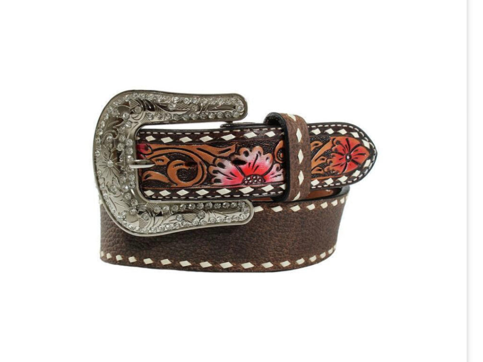 M&F ANGEL RANCH HAND PAINTED FLORAL LEATHER BELT