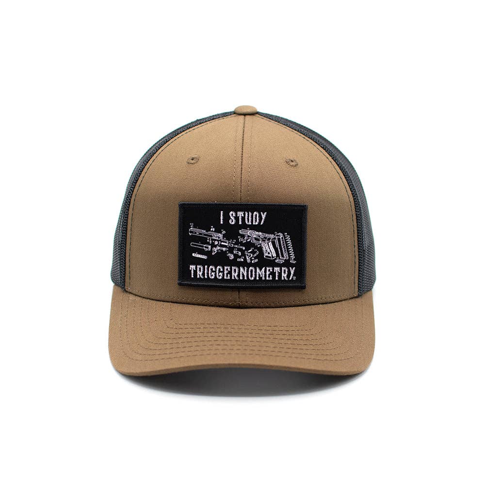 Shield Republic LLC - I Study Triggernometry Woven Patch Hat: Curved Bill Snapback / Camo And Black