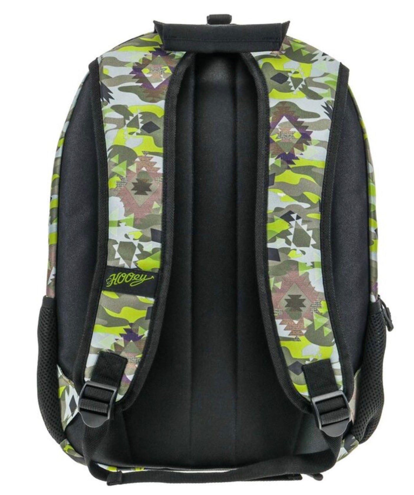 HOOEY “ROCKSTAR” BACKPACK, CAMO PATTERN BODY WITH BLACK ACCENTS