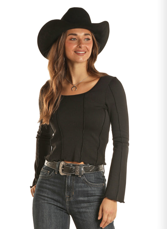 ROCK&ROLL DENIM LONG SLEEVE TOP WITH SEAMS