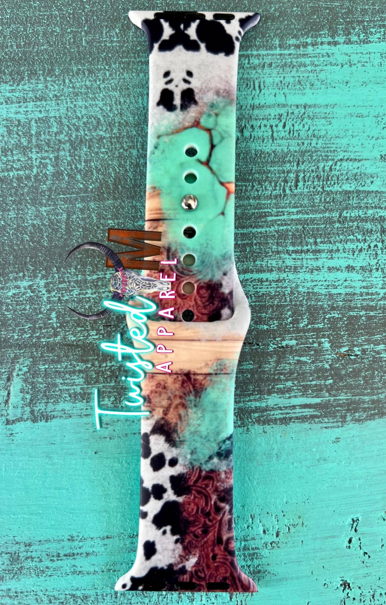 Twisted M, LLC - Watch Band-1-Turquoise Cow