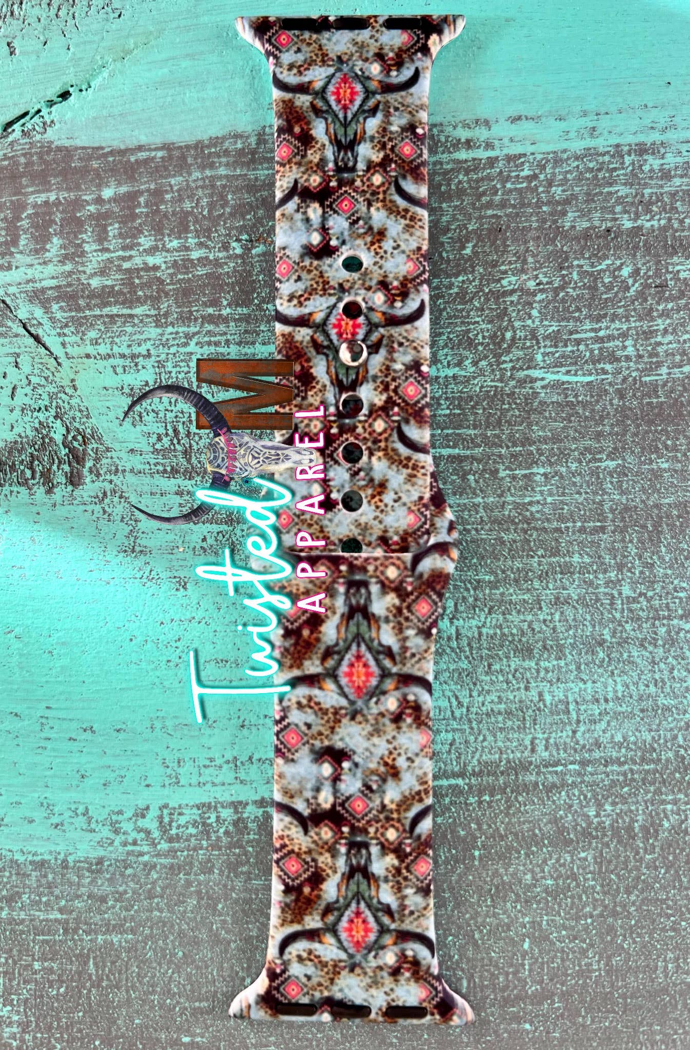 Twisted M, LLC - Watch Band 16-Turquoise Steer Collage