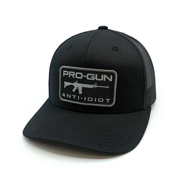 Shield Republic LLC - Pro Gun Anti Idiot Woven Patch Hat: Curved Bill Snapback / Black