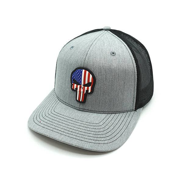 Shield Republic LLC - USA Punisher PVC Patch Hat: Curved Bill Snapback / Heather And Black