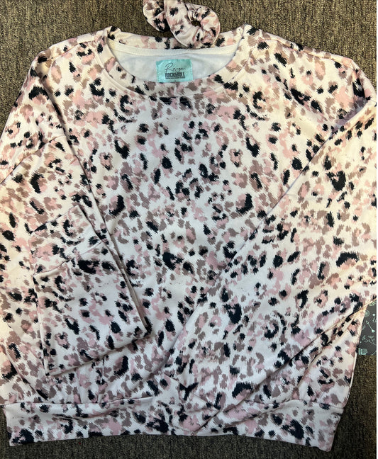 RANGE BY ROCK&ROLL DENIM LOUNGEWEAR PINK CHEETA PULLOVER